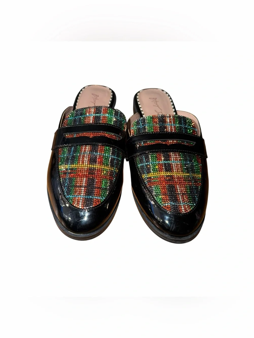 Betsey Johnson Plaid Patent Loafer Mule Colorful Preppy Slip On Flats 8.5 - Picture 4 of 9